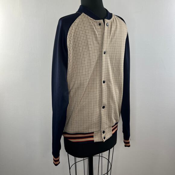 ZARA Combo Varsity Jacket Plaid Knit Snap Button Bomber Collar Size XL X-Large - Picture 4 of 8